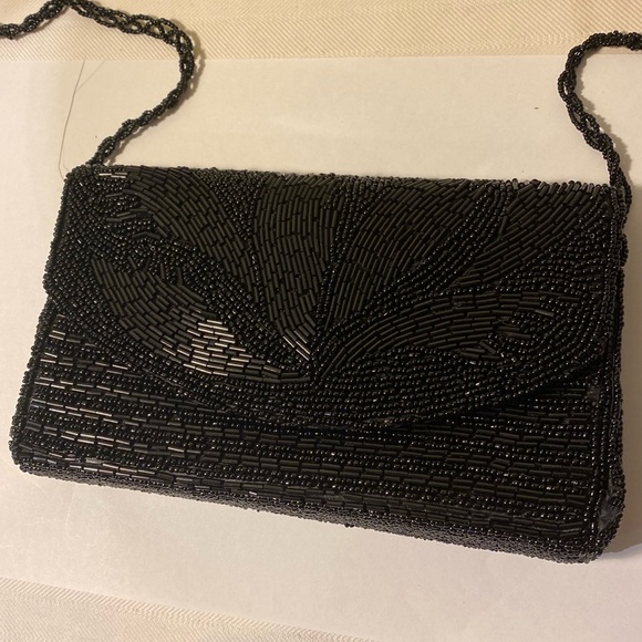 Vintage Beaded Evening Clutch Bag Black - Picture 4 of 8